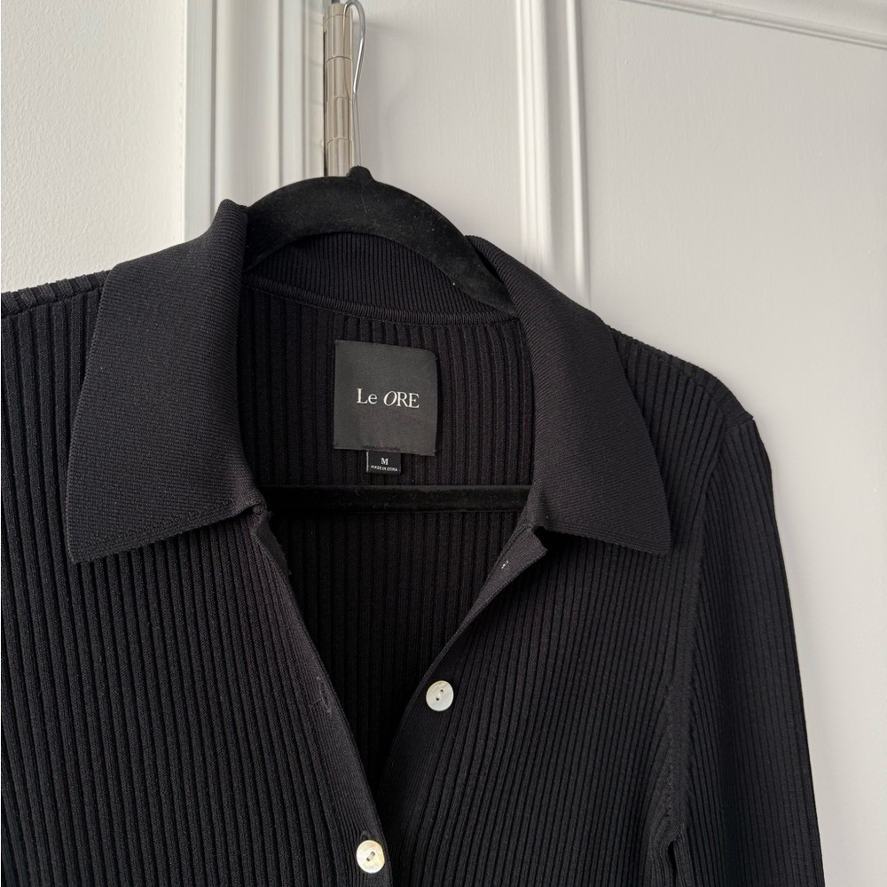 Black Ribbed Button-Up Top - image 3